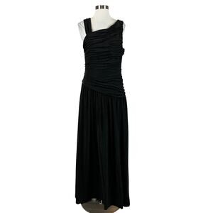 DKNY Sparkly Knit Sleeveless Ruched Long A-Line Formal Gown Black Size 10